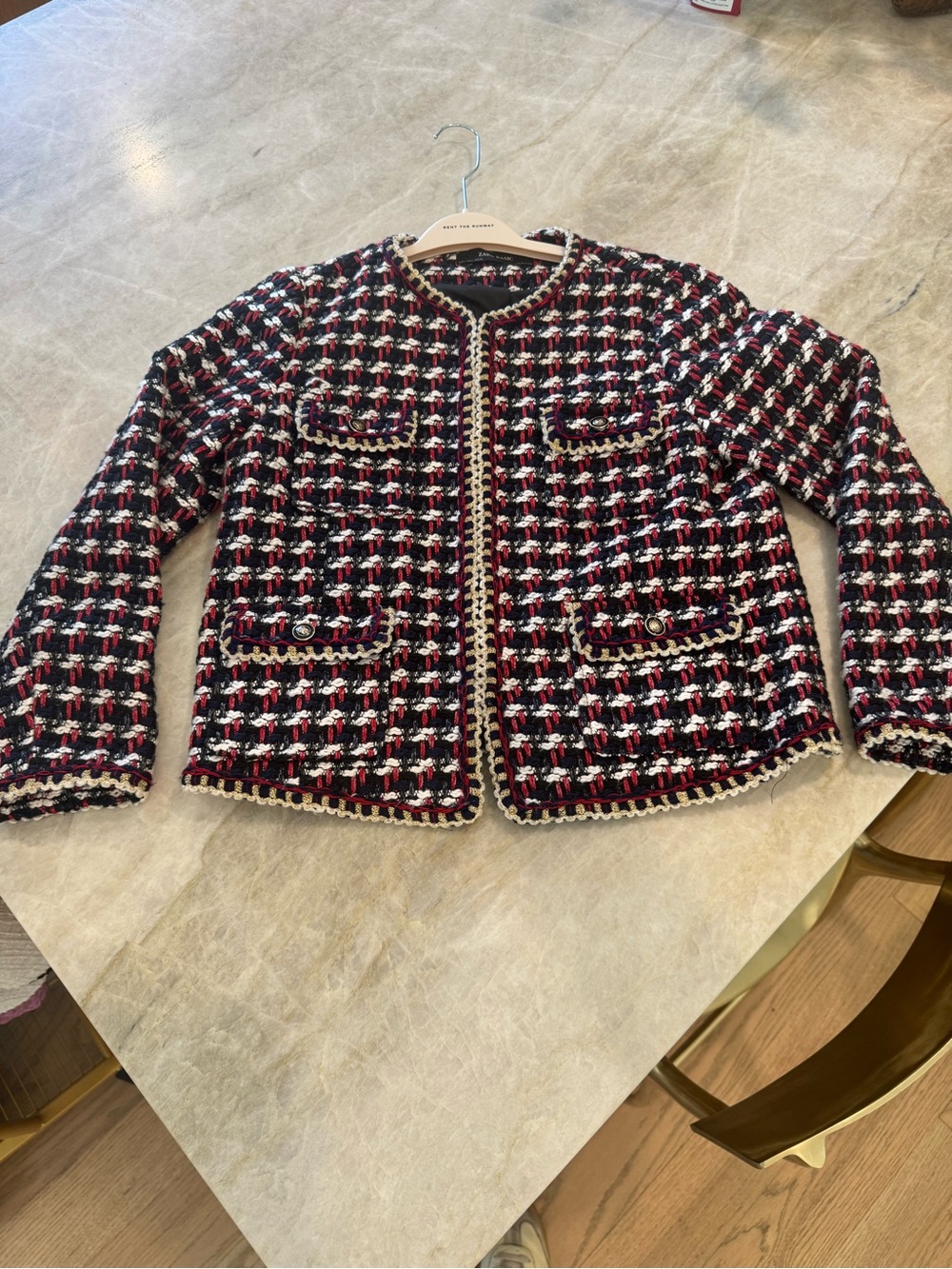 Zara Black, Red & White Tweed Cropped Jacket
